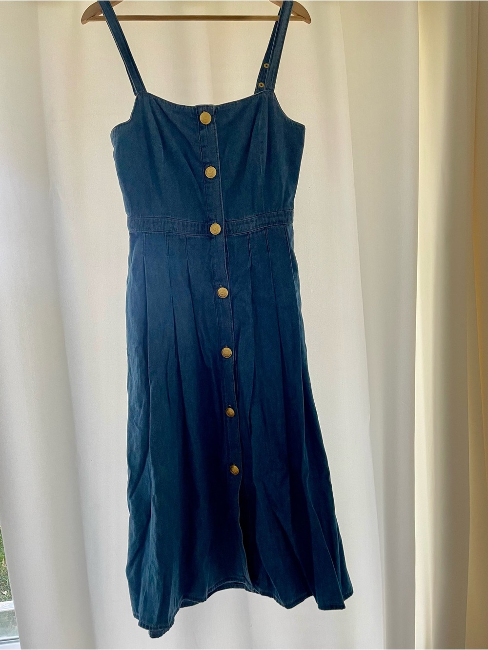 L'AGENCE Esmeralda Blue Denim Button-Front Midi Dress with Gold Buttons - Picture 3 of 7